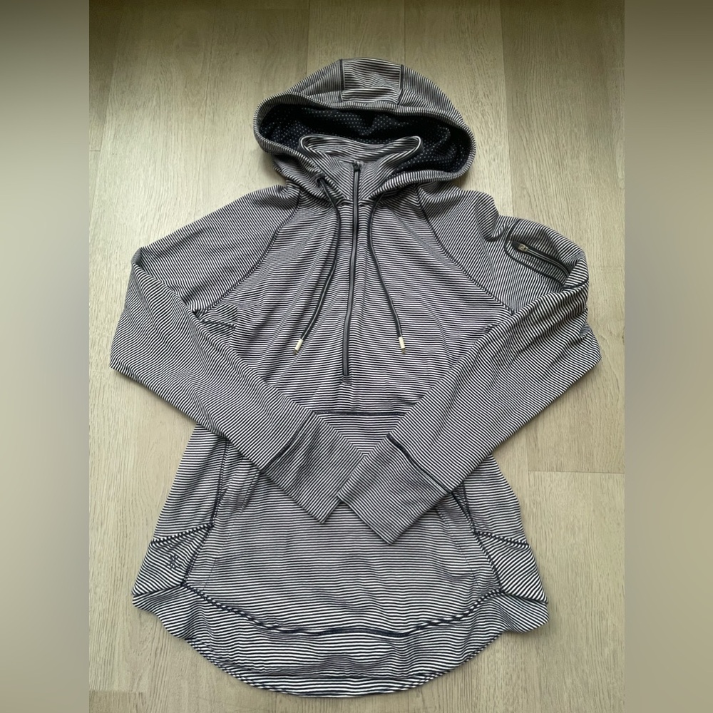Athleta Black & White Striped Hooded Pullover